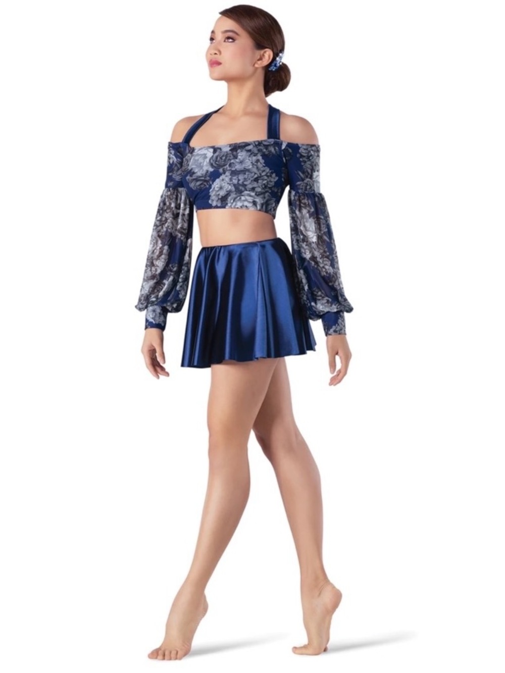 Tenth House | Compass Rose Navy White Floral Long Sleeve Cropped Top, Size PA XS